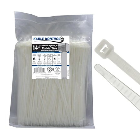 Kable Kontrol Cable Tie, 14 in L, 4.01 in Max Bundle Dia., Natural, Nylon 6/6, 50 lb Strength, 1000 PK CT256
